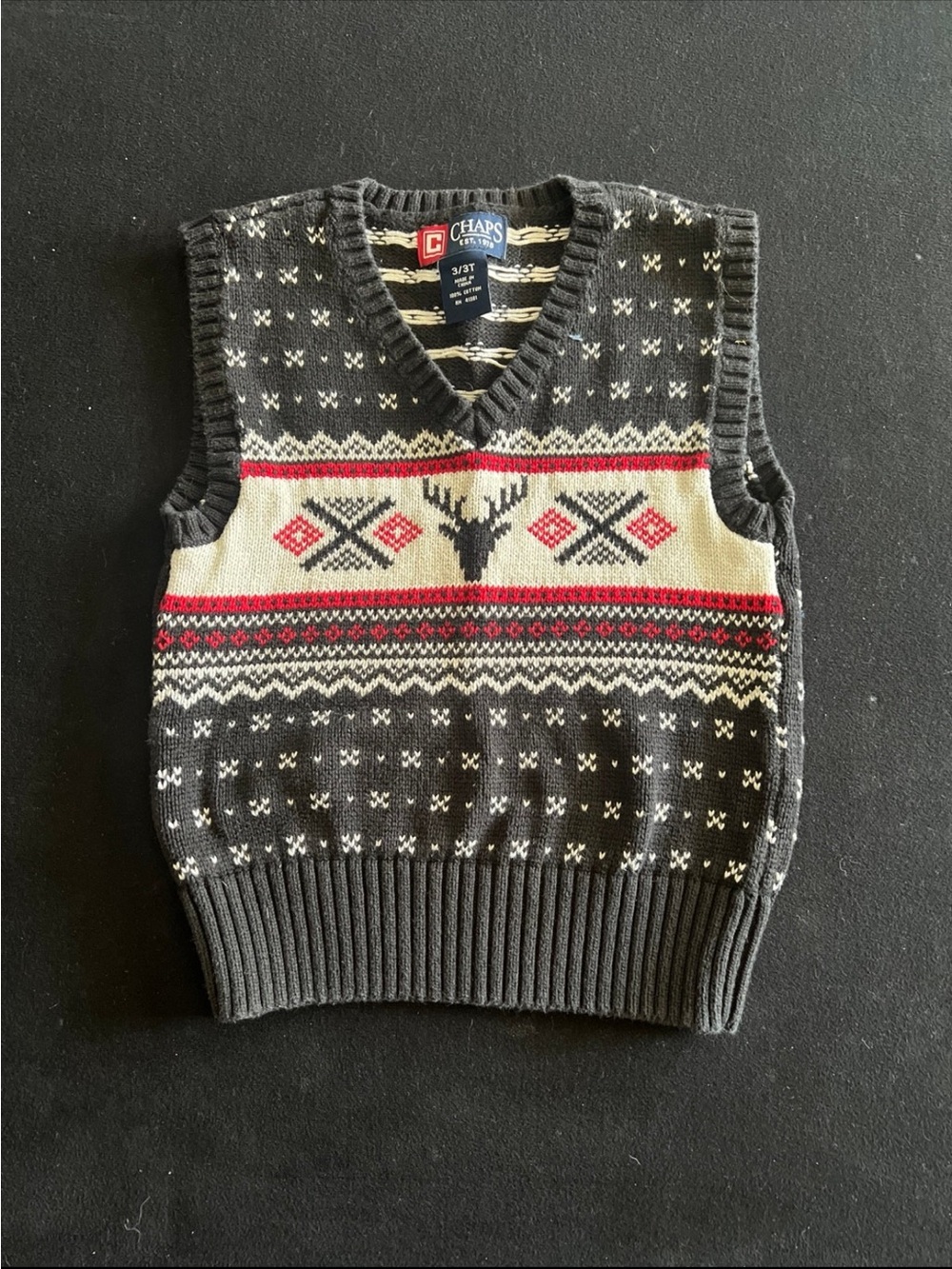 Vintage Chaps Black Fair Isle V-Neck Sweater Vest